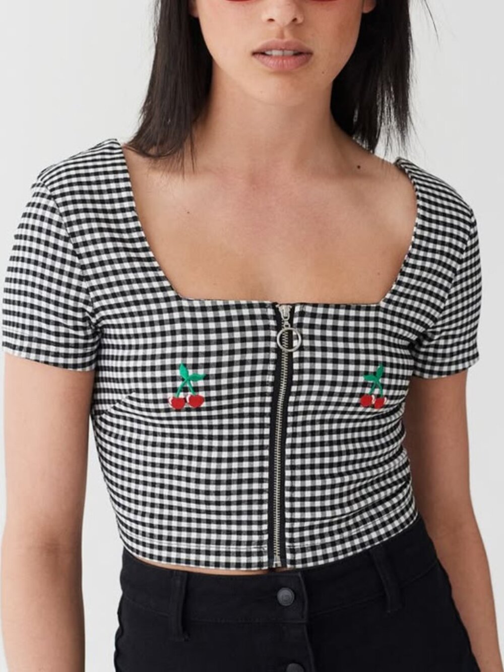 LAZY OAF Cherry Boob gingham retro crop top - Picture 2 of 10